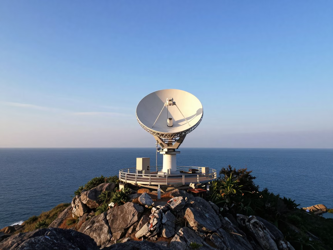 Weather Radar Installation Above Coastal Bluff in Phuket Thailand Early Afternoon in in Phuket, Thailand
