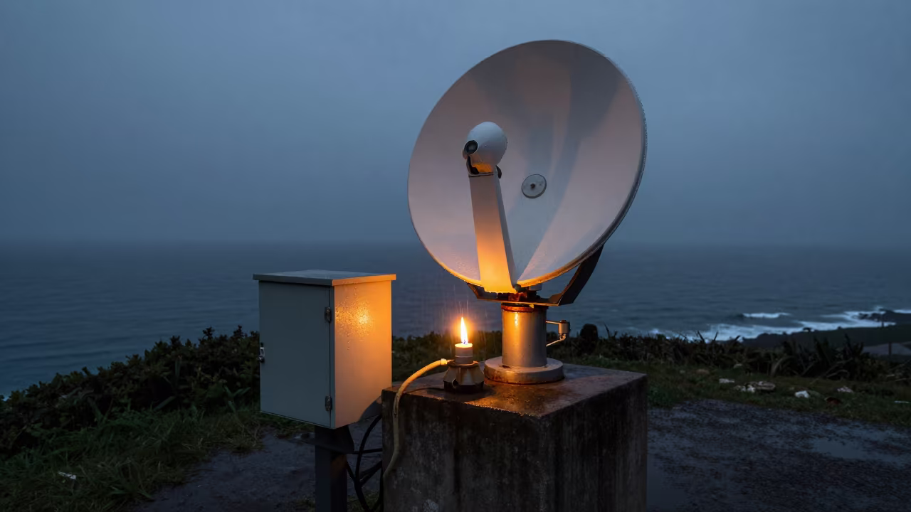 Weather Radar Station at Midnight on Coastal Bluff in near Lobito
