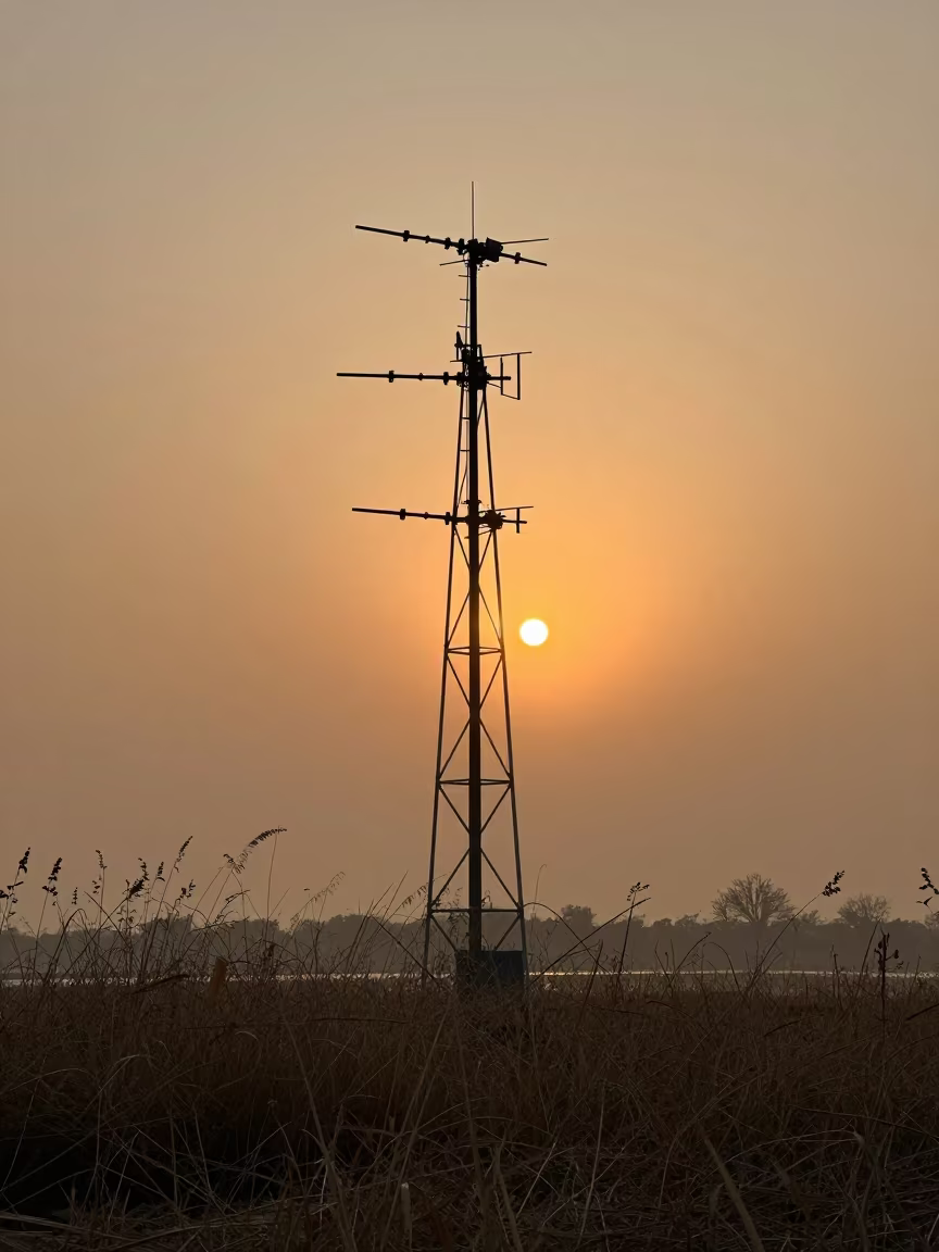 Weather Station Antenna Against Winter Sunset in near Godowlia, Varanasi