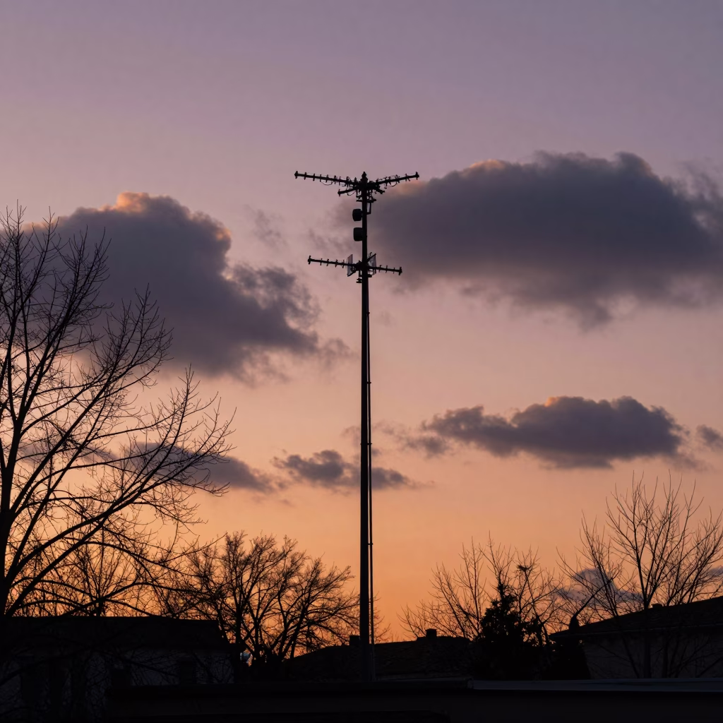 Silhouette Weather Station Antenna Winter Sunset Rome in near Ostiense, Rome