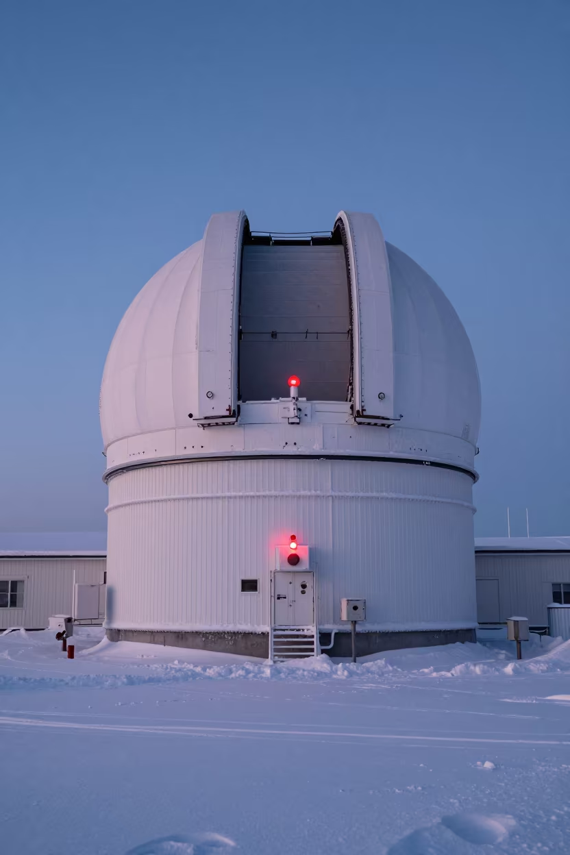 Weather Station Buried in Rime Before Dawn in near Sapporo