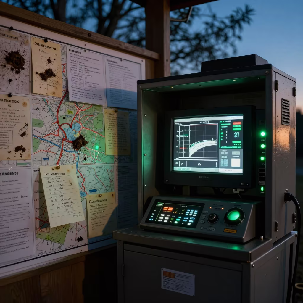 Weather Station Map Wall Before Dawn in near a weather balloon launch site in Nikko