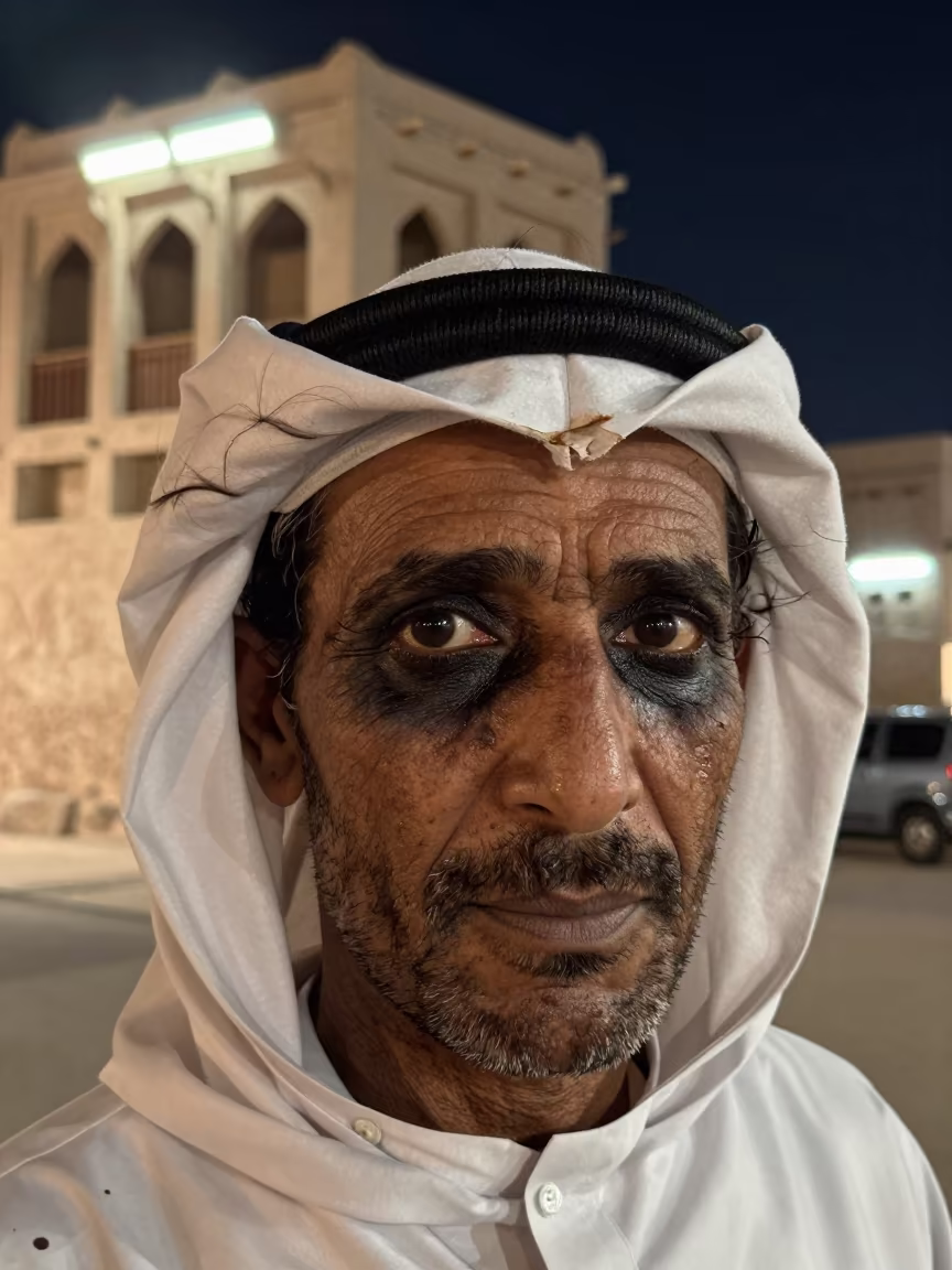 Weathered Bedouin Face in Dubai Night in near Al Fahidi, Dubai