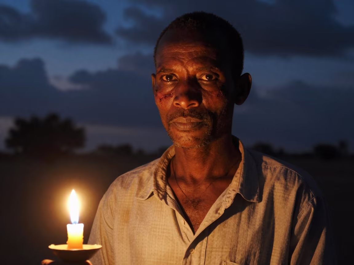 Weathered Bullfighter Face in Ziguinchor Candlelight in in Ziguinchor