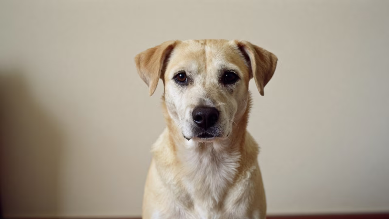 Weathered Calupoh Portrait Kanpur Midday in beside a plain plaster wall in soft indoor light with the animal centered in frame in Kanpur