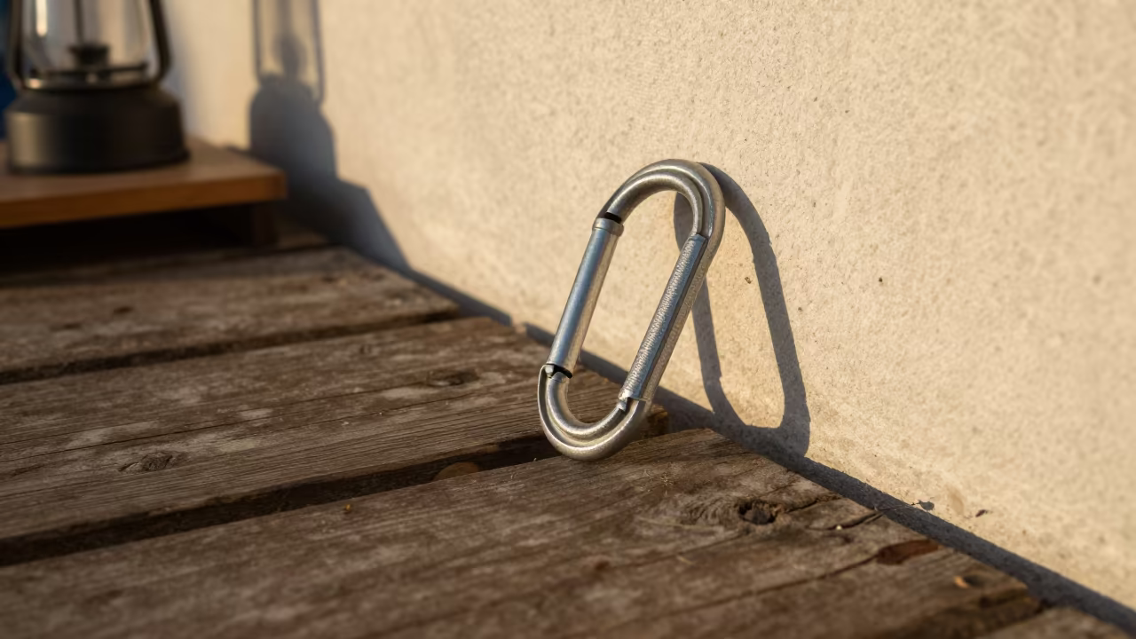 Weathered Carabiner on Yaritagua Dock Wood in on a writing desk in Yaritagua