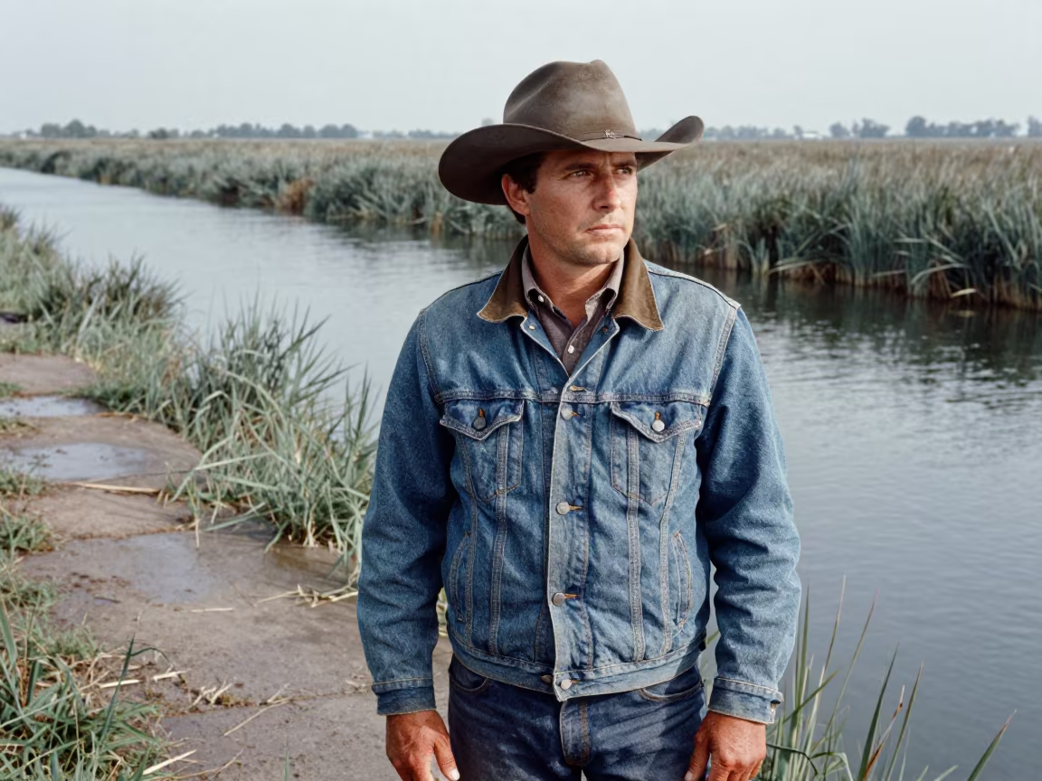 Weathered Cattle Rancher by Canal in Minna in beside a canal in Minna