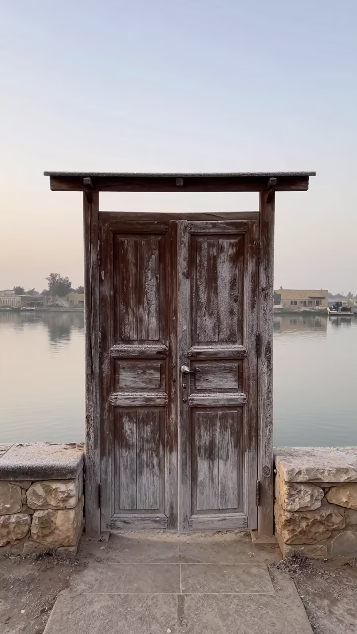 Weathered Door Beside Canal Dawn Frost Nasiriyah in beside a canal in Nasiriyah