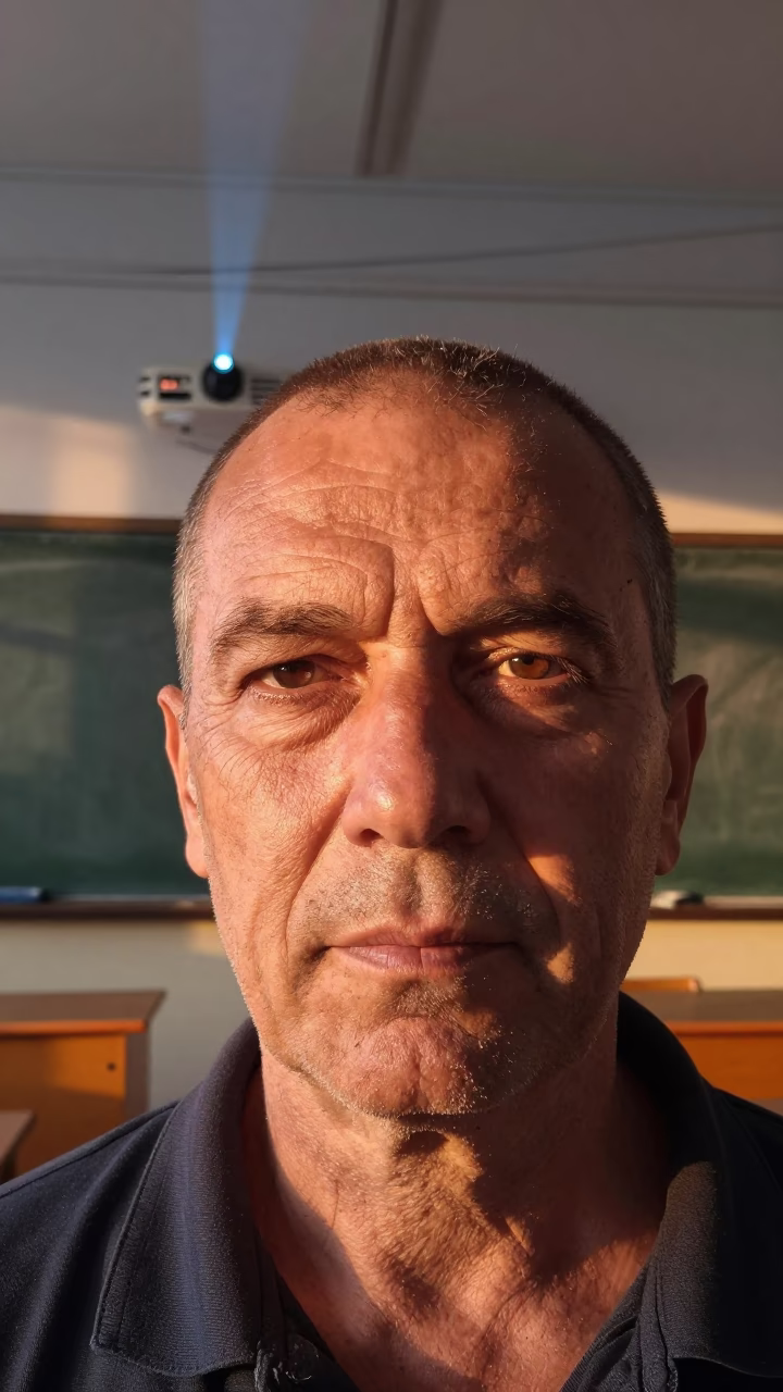 Weathered Face in Copper Classroom Light in near Veliko Tarnovo