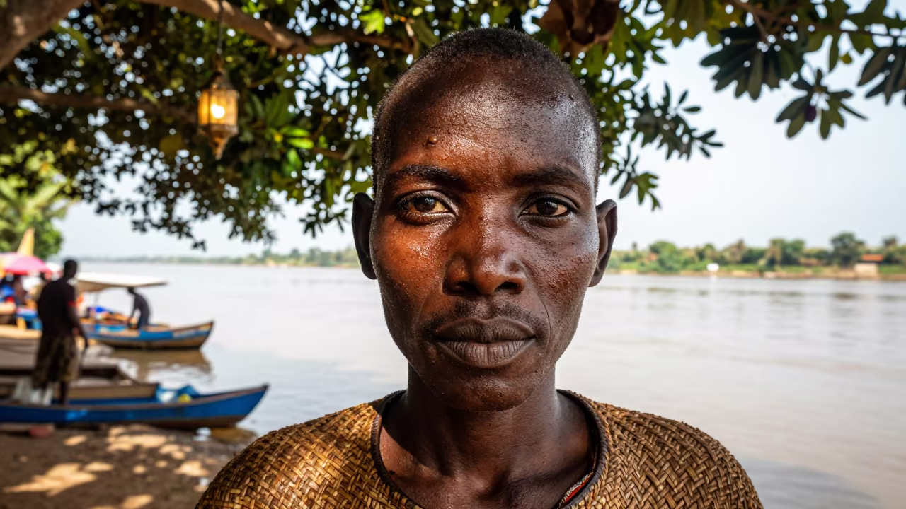 Weathered Face Under Lantern Light Keur Massar Sud in near a riverside landing in Keur Massar Sud