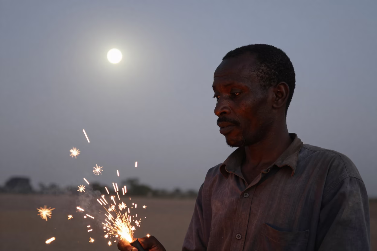 Weathered Face in Touba Before Dawn Moonlight in in Touba
