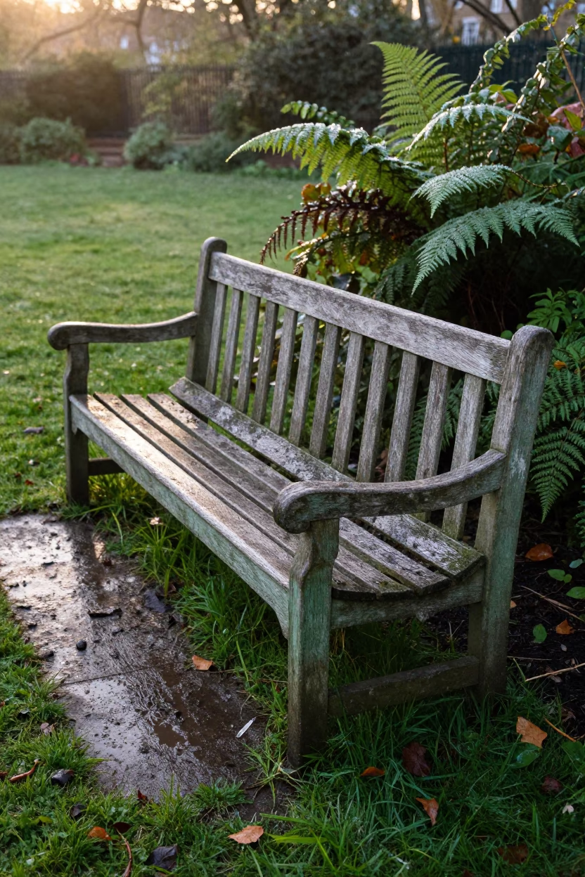 Weathered Garden Bench in London in in London, United Kingdom