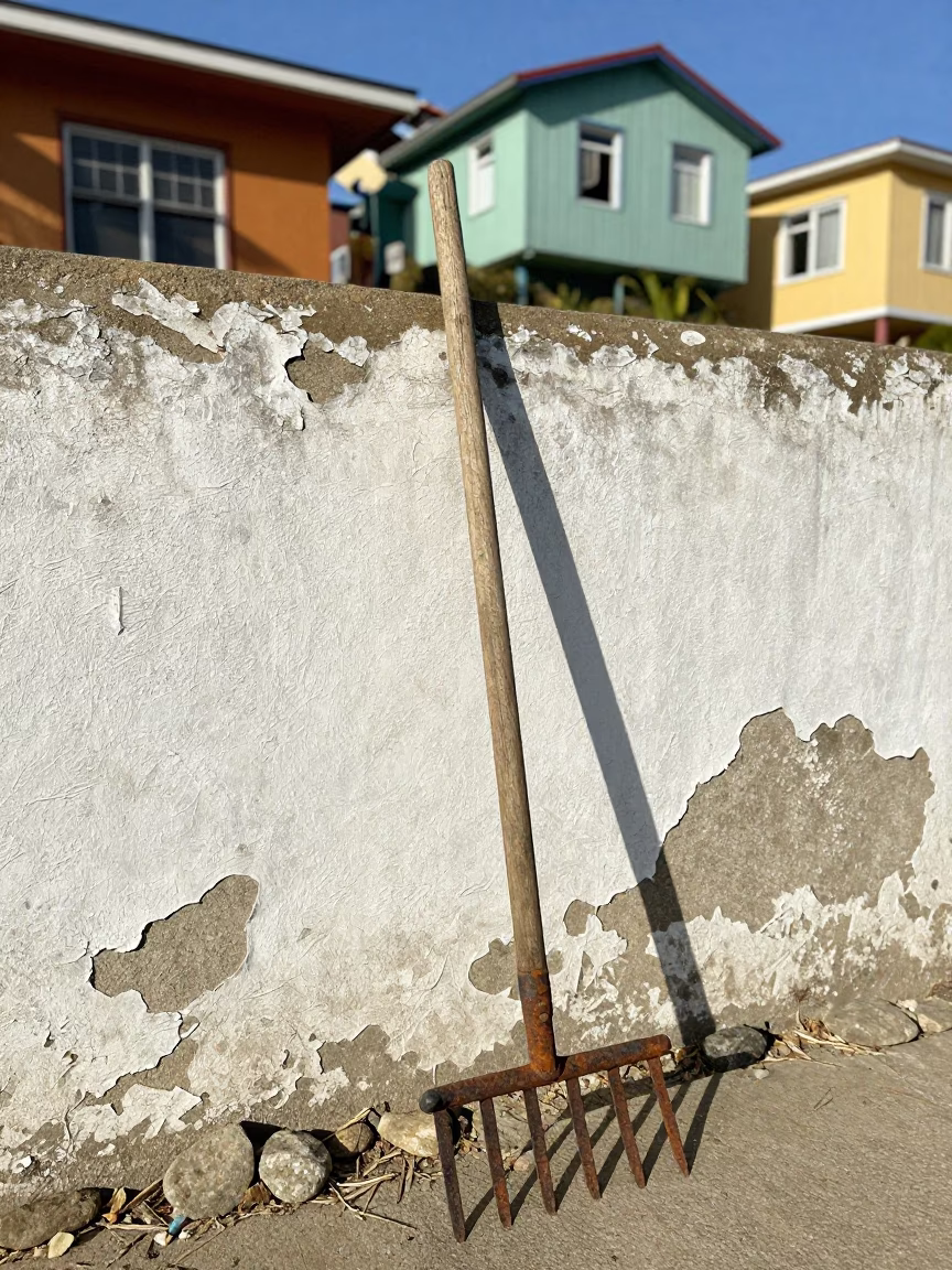 Weathered Garden Rake in Valparaiso in in Valparaiso, Chile
