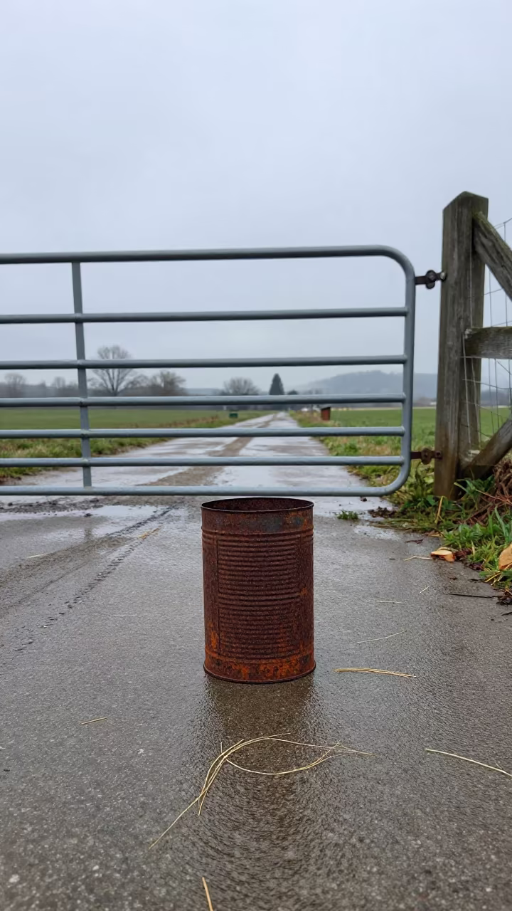 Weathered Gasket Tin on Damp Concrete in beside a pasture gate in the Rhine Valley