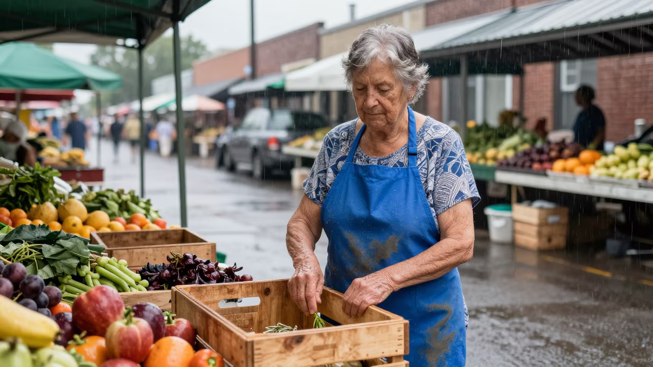 Weathered Hands of Elderly Woman in Memphis Market in along a market lane in Memphis