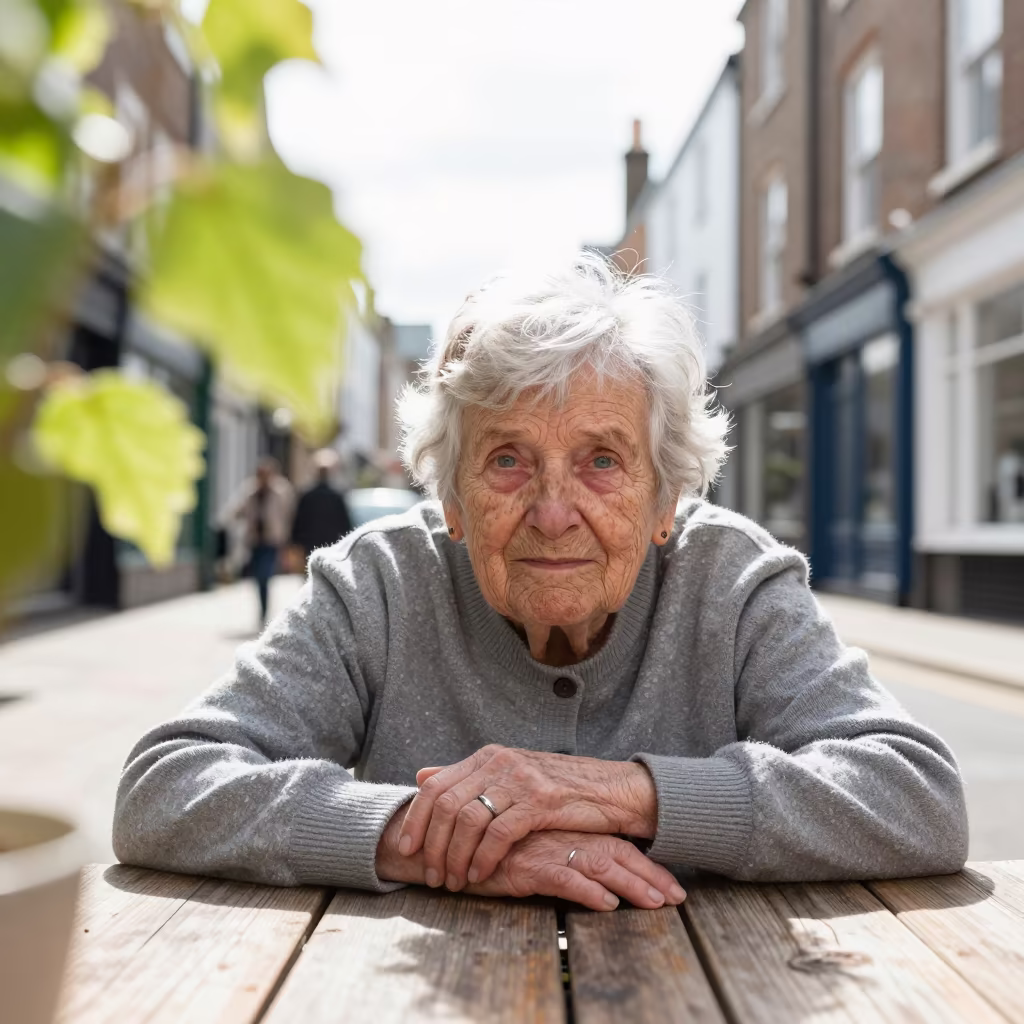 Weathered Hands of Elderly Woman in Portsmouth Noon Light in in Portsmouth