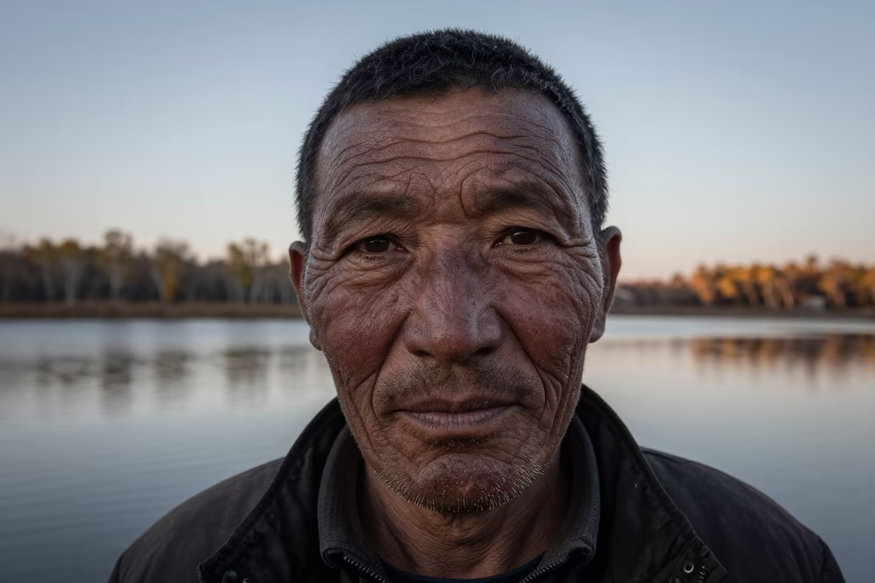 Weathered Herder Face in Obninsk Evening Light in in Obninsk