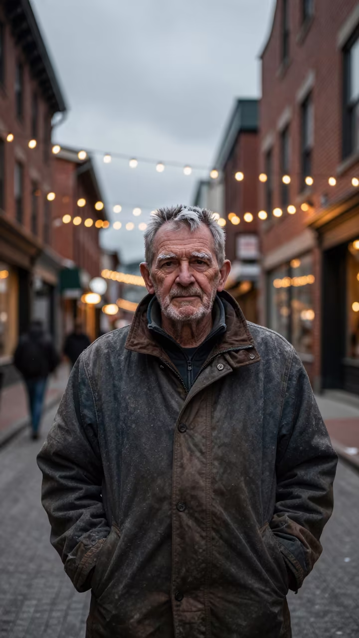 Weathered Ice Road Trucker in Gastown Winter in in the old quarter in Gastown, Vancouver
