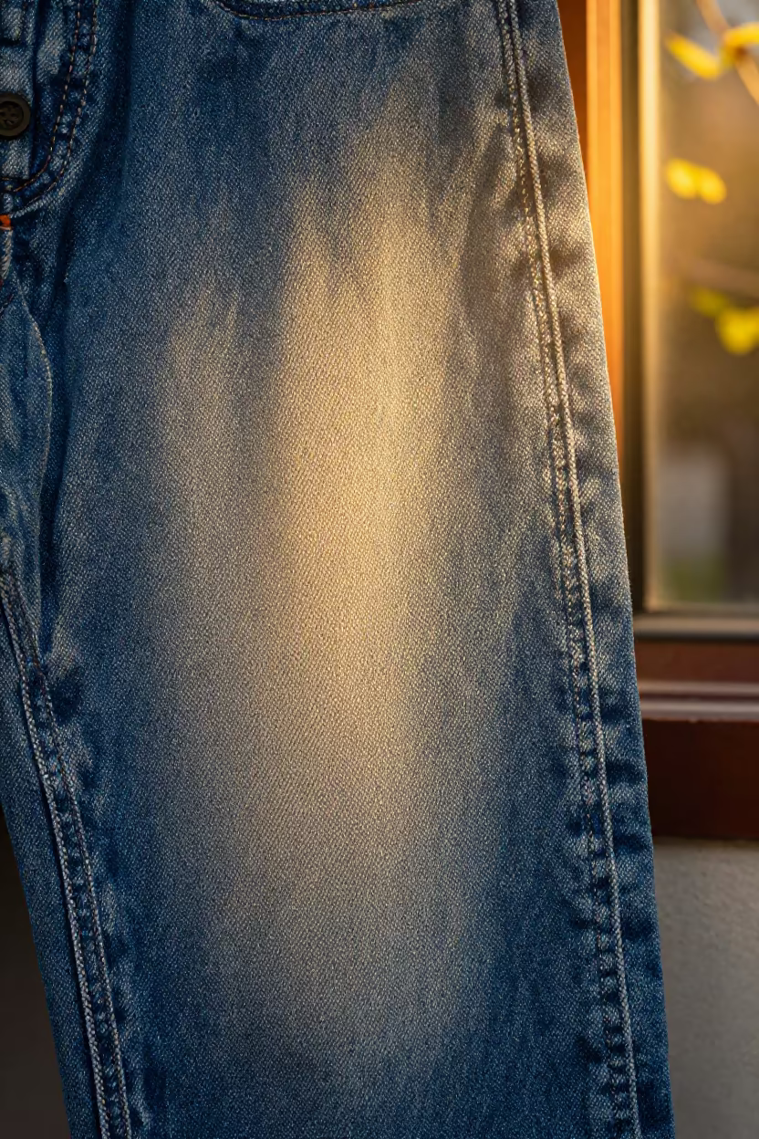 Weathered Indigo Denim Texture Under Tungsten Night Light in near Nanjing