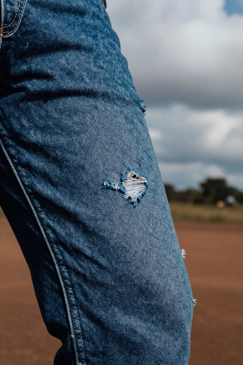 Weathered Indigo Denim White Stitching Noon Light in in Mbuji-Mayi