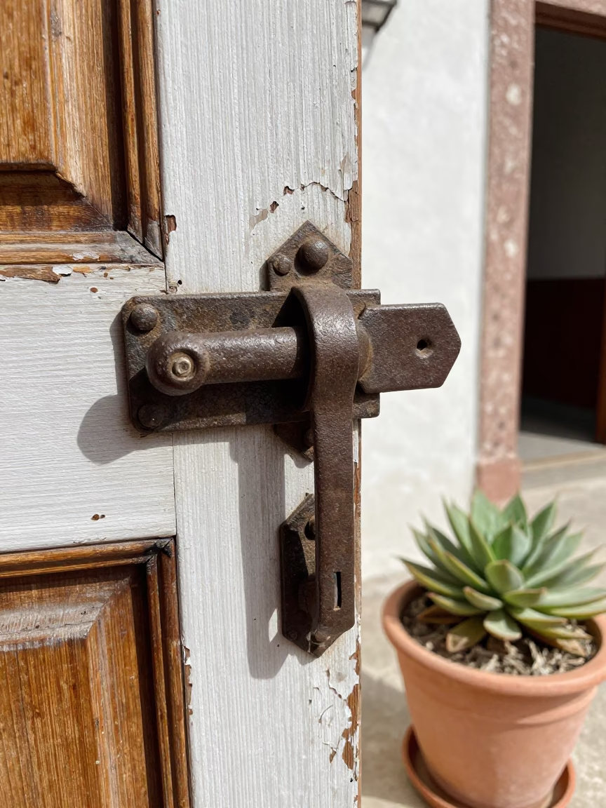 Weathered Iron Latch in Mexico City in in Mexico City, Mexico