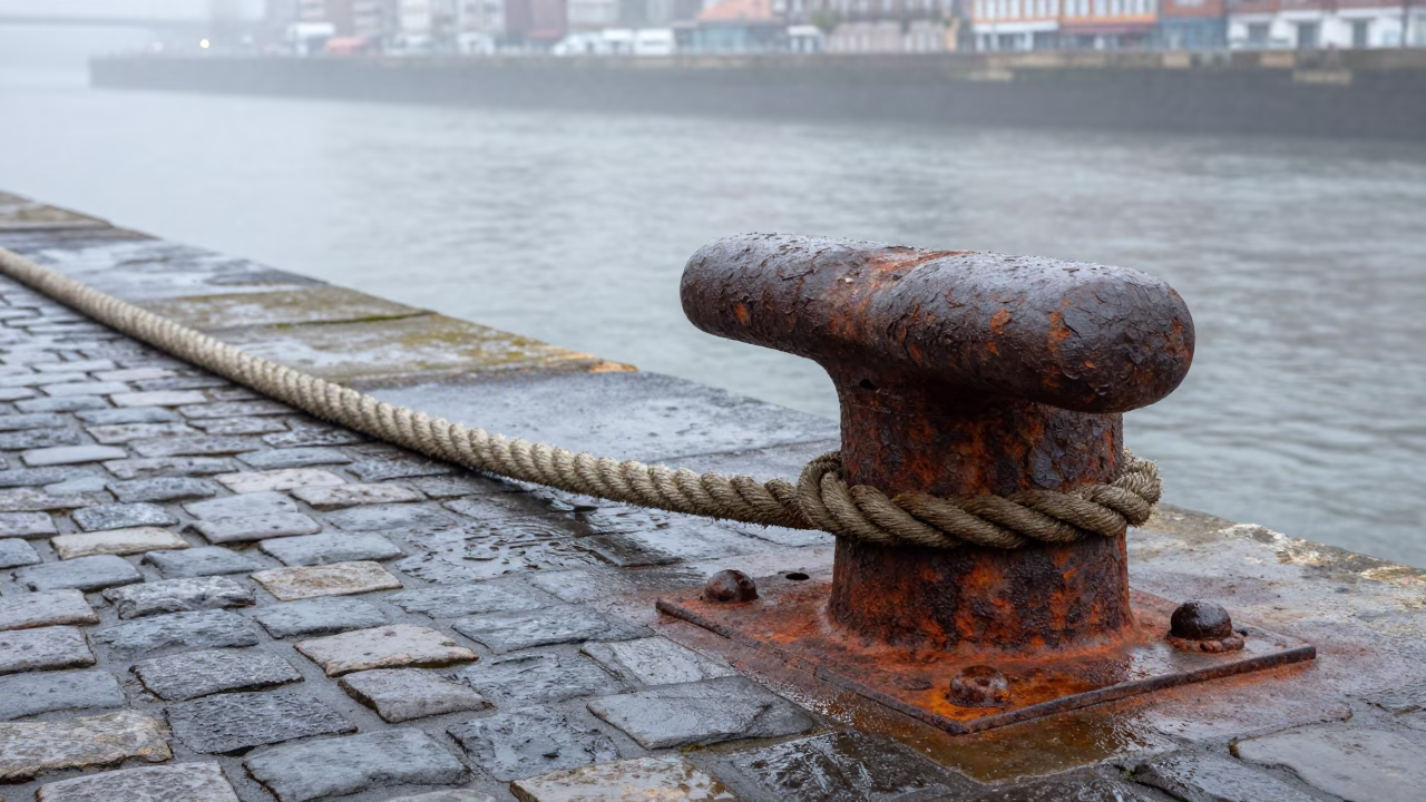 Weathered Iron Mooring Bollard in Bilbao in in Bilbao, Spain