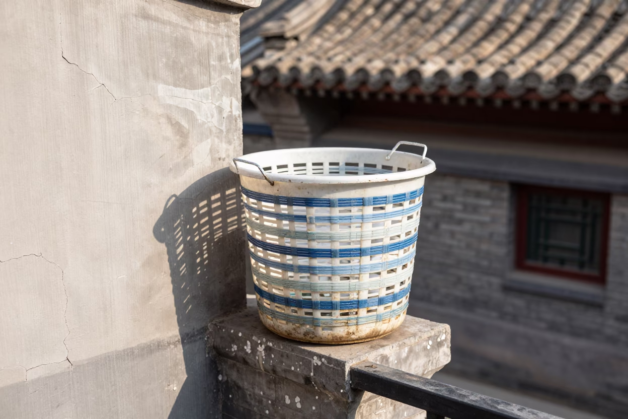 Weathered Laundry Basket in Beijing in in Beijing, China