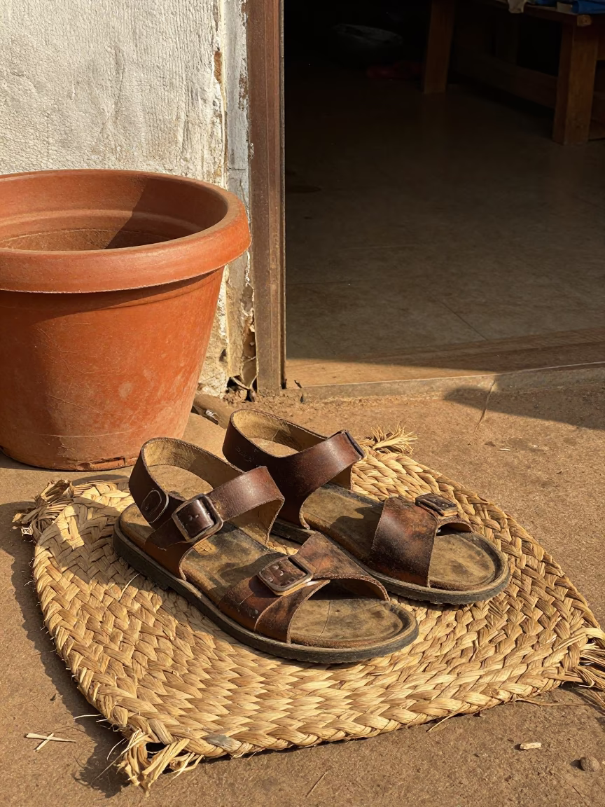 Weathered Leather Sandals in Accra in in Accra, Ghana