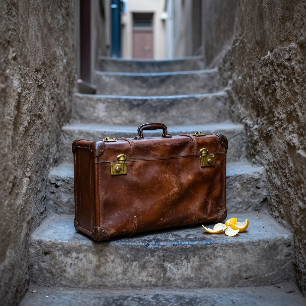 Weathered Leather Suitcase in Cairo in in Cairo, Egypt