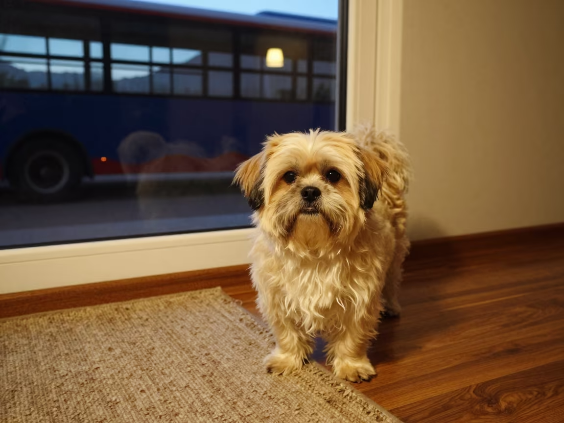 Weathered Lhasa Apso Portrait in La Paz Studio Light in in a quiet portrait studio with a plain backdrop and eye-level framing near La Paz