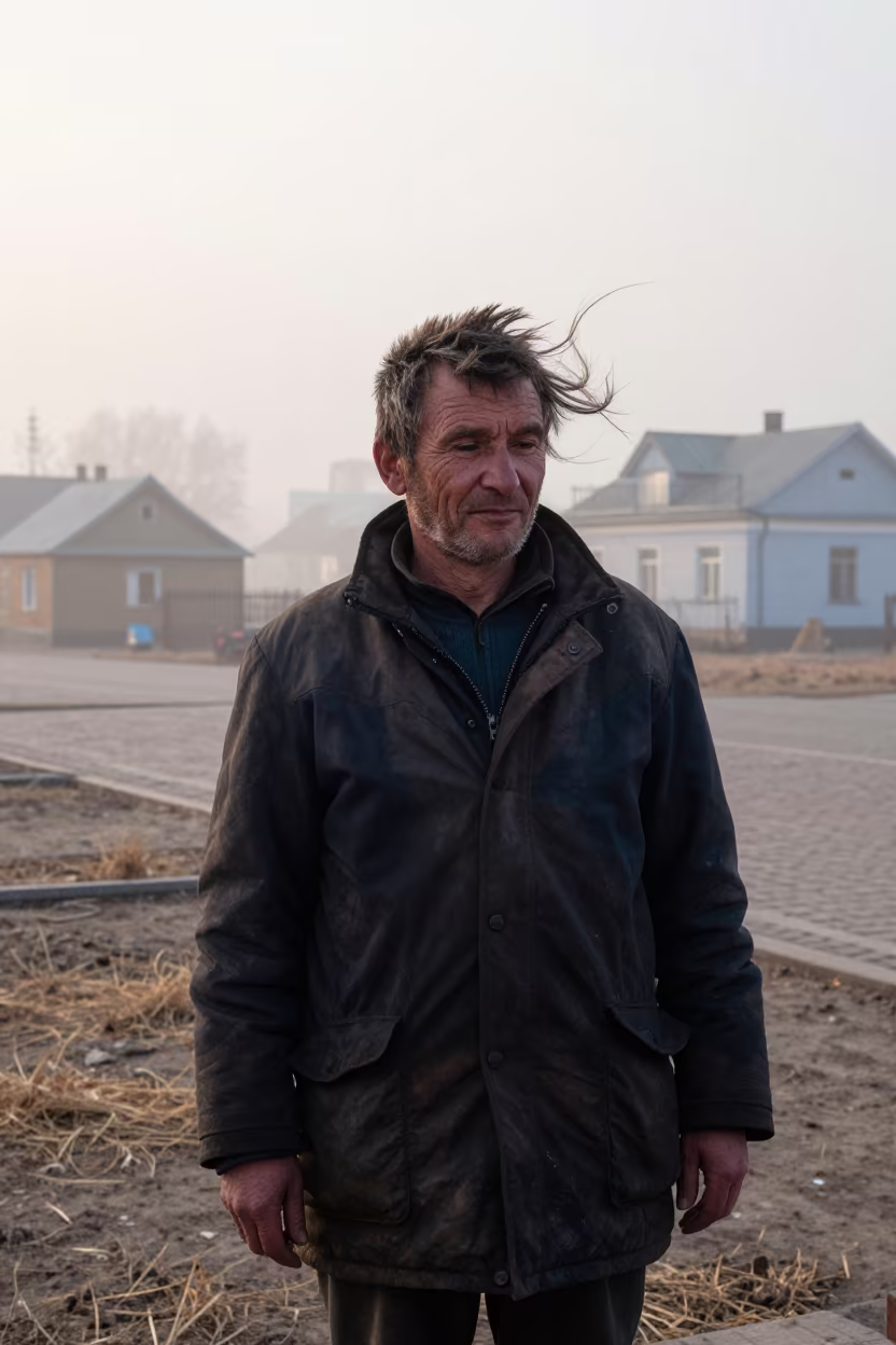 Weathered Lobster Fisherman Morning Portrait Minsk in at the edge of a village square near Minsk