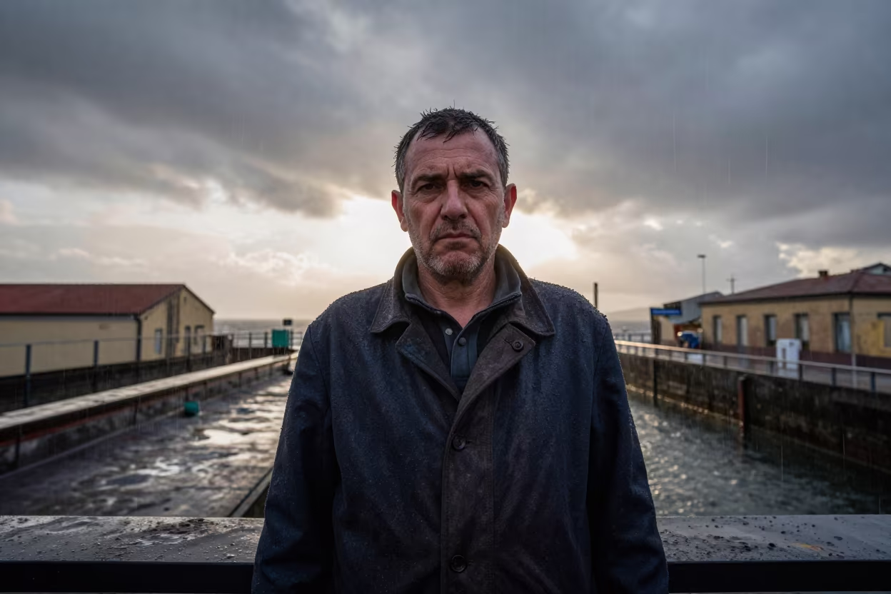 Weathered Lock Keeper Portrait in Naples Dawn in along a windswept rooftop near Posillipo, Naples