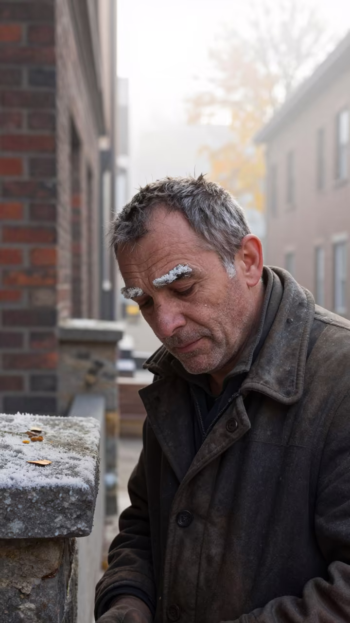 Weathered Mason in Edmonton Old Quarter in in the old quarter in Edmonton