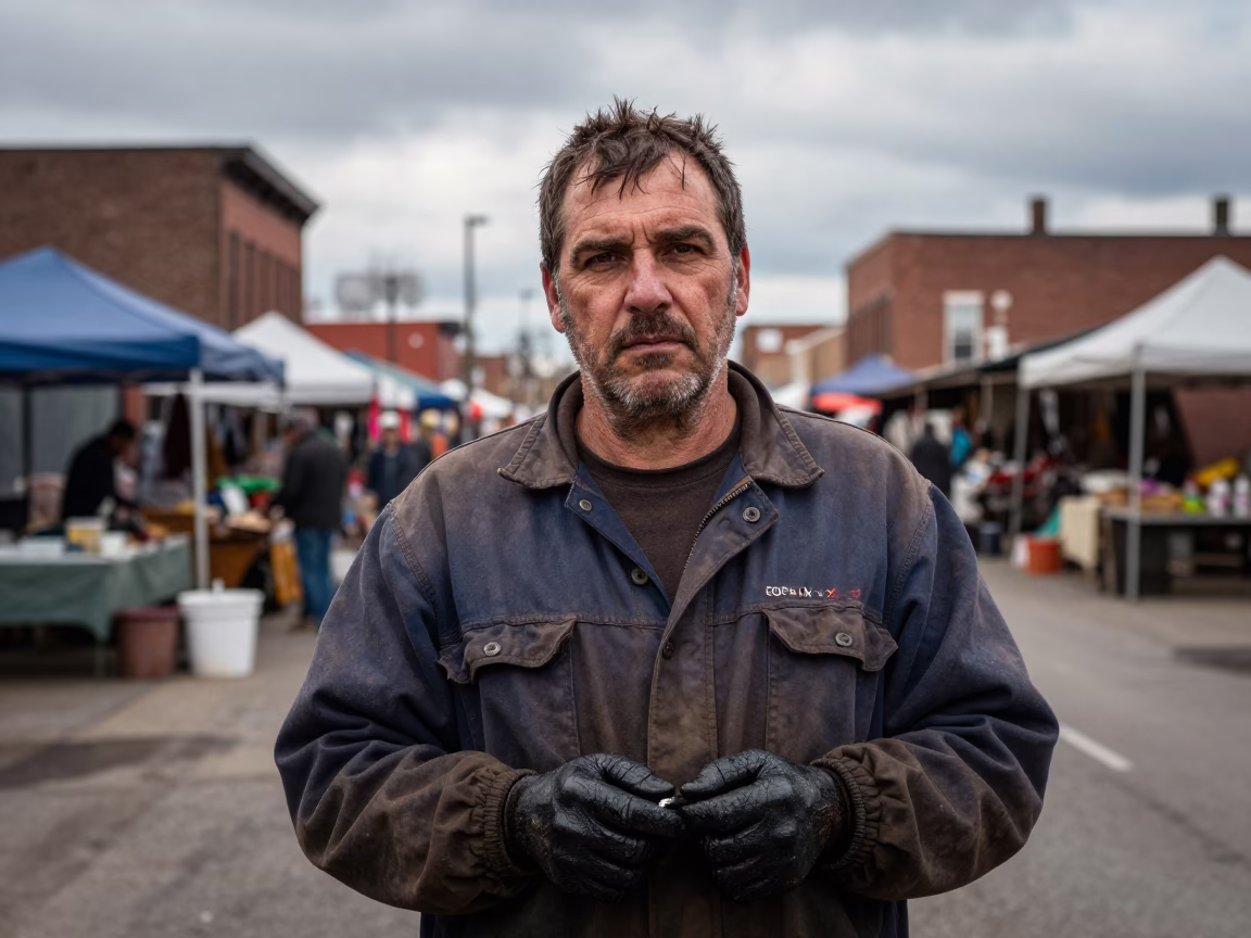 Weathered Mechanic in Louisville Market Lane in along a market lane in Louisville