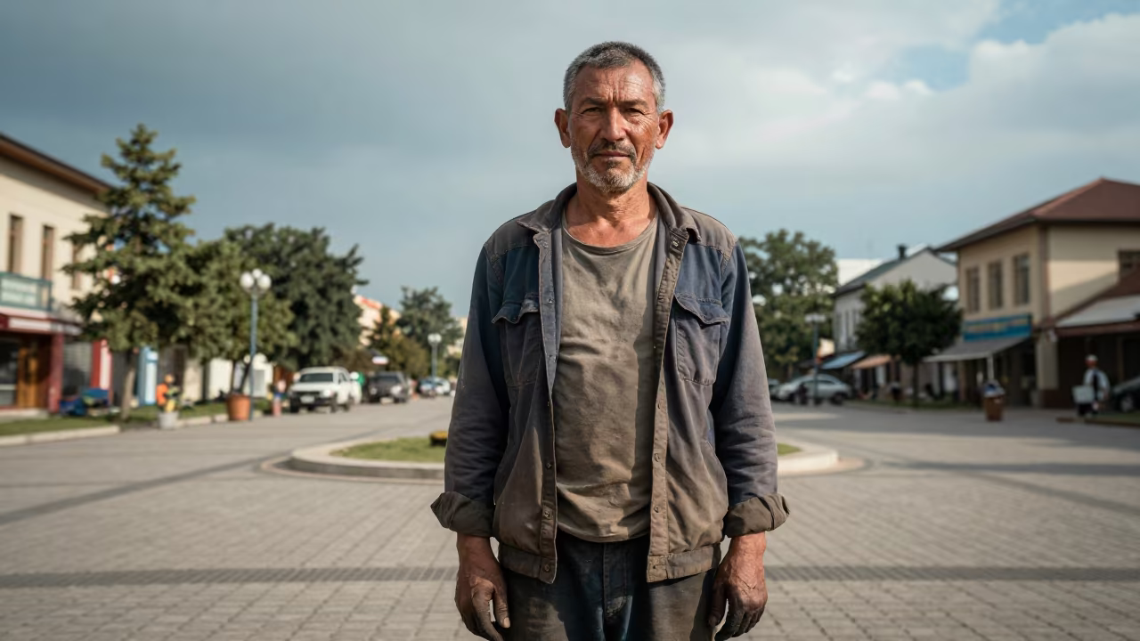 Weathered Railroad Hand in Minna Square in at a public square in Minna