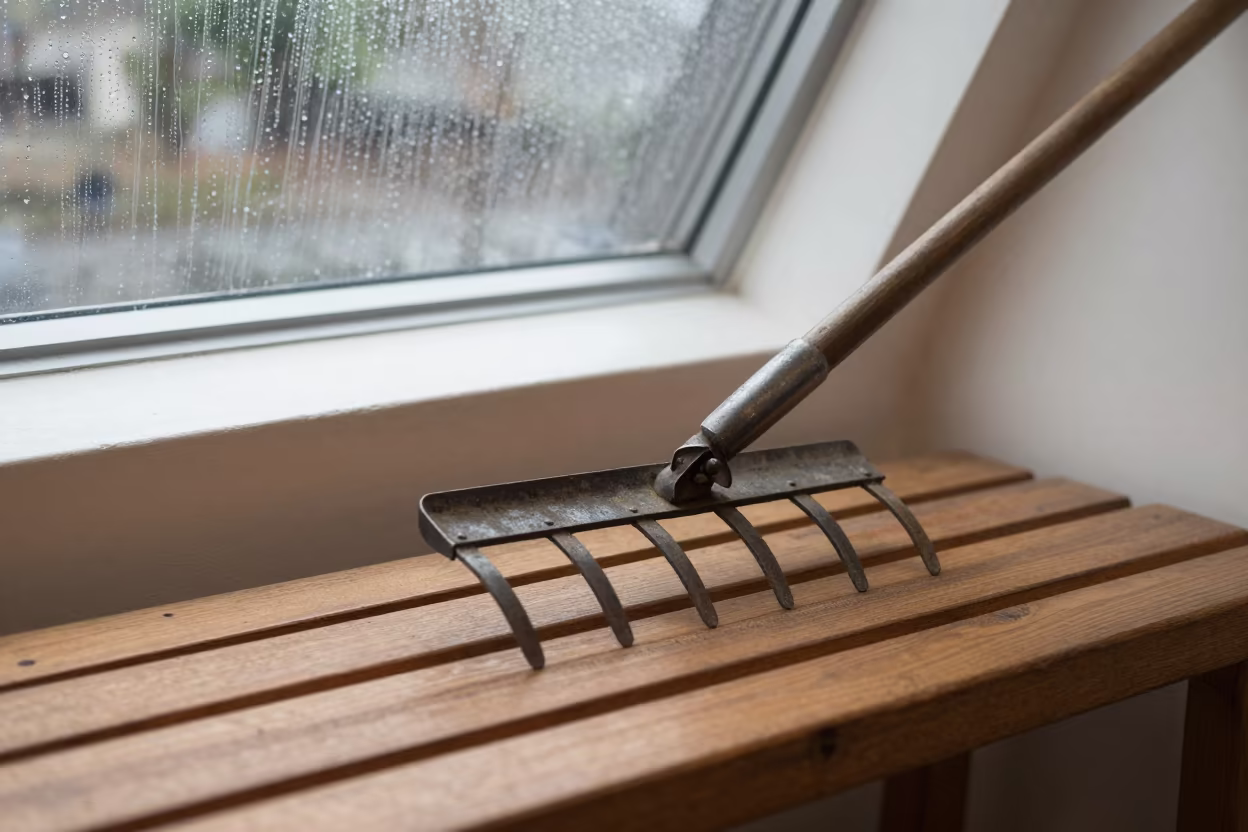 Weathered Rake Head on Museum Plinth in on a museum plinth in Lombok