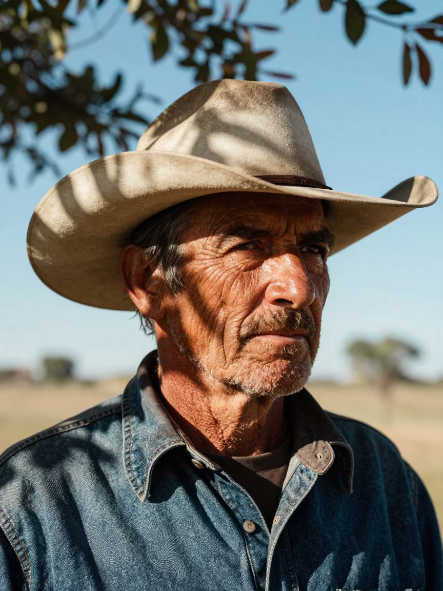 Weathered Rancher Face in Dappled Light Bhiwani in in Bhiwani