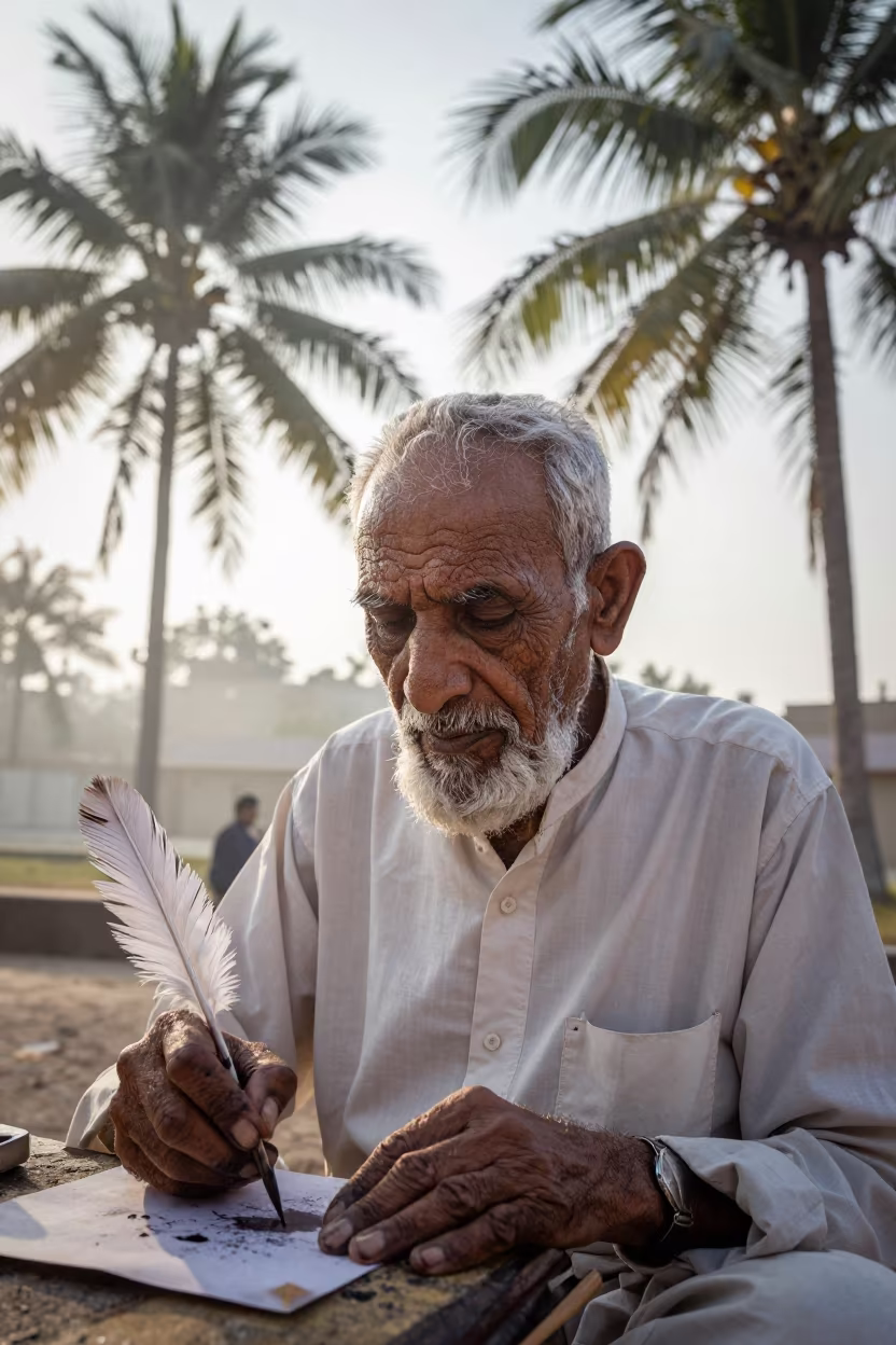 Weathered Scribe Face with Quill Ink Stains in Karachi in in Karachi