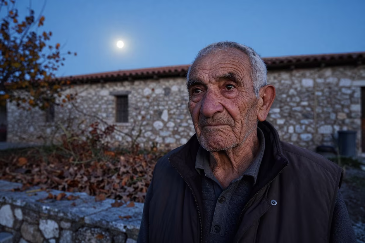 Weathered Shearer Face in Pre-Dawn Izmir Moonlight in in Izmir