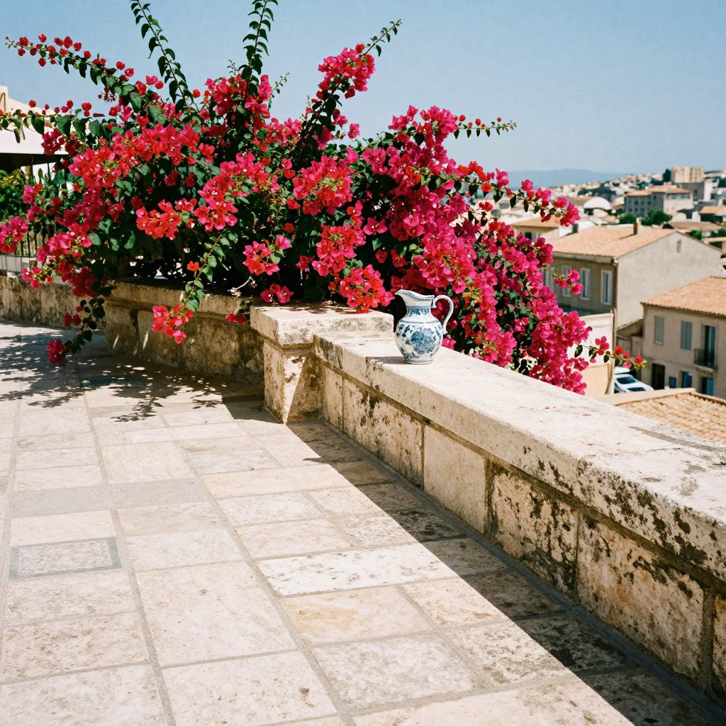 Weathered Terrace at Flat Noon Light in Marseille in in Marseille, France