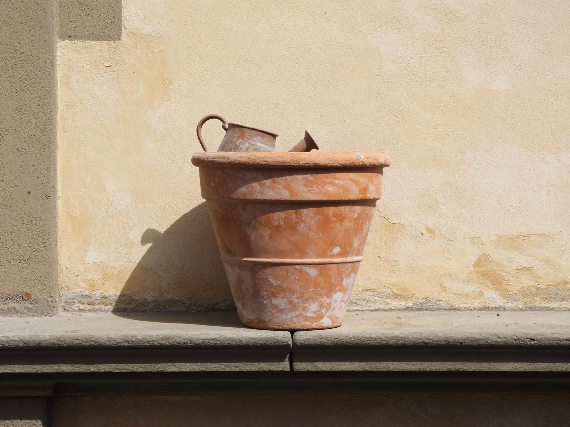 Weathered Terracotta Pot in Florence in in Florence, Italy