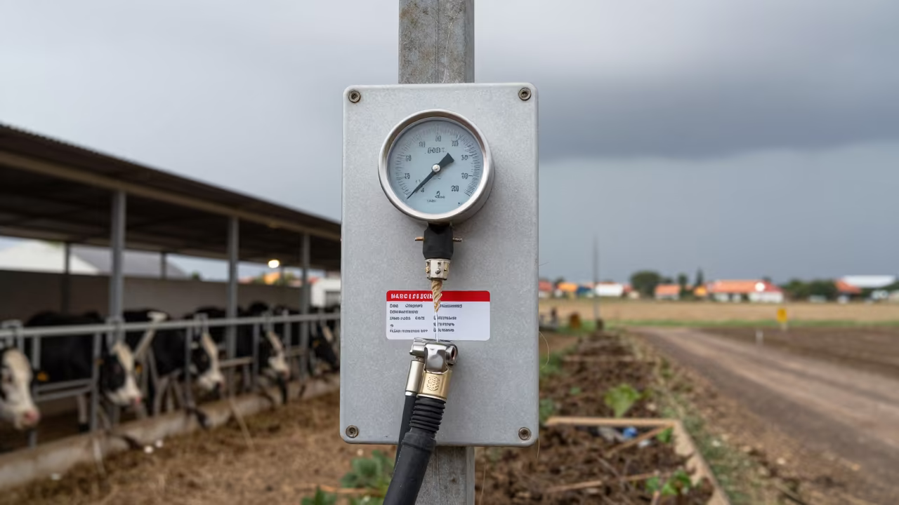 Weathered Thermometer Board in Uruguayan Feedlot in along a feedlot lane in Uruguay