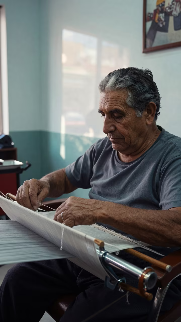 Weathered Weaver Face in Cienfuegos Barber Shop in inside a small barber shop in Cienfuegos
