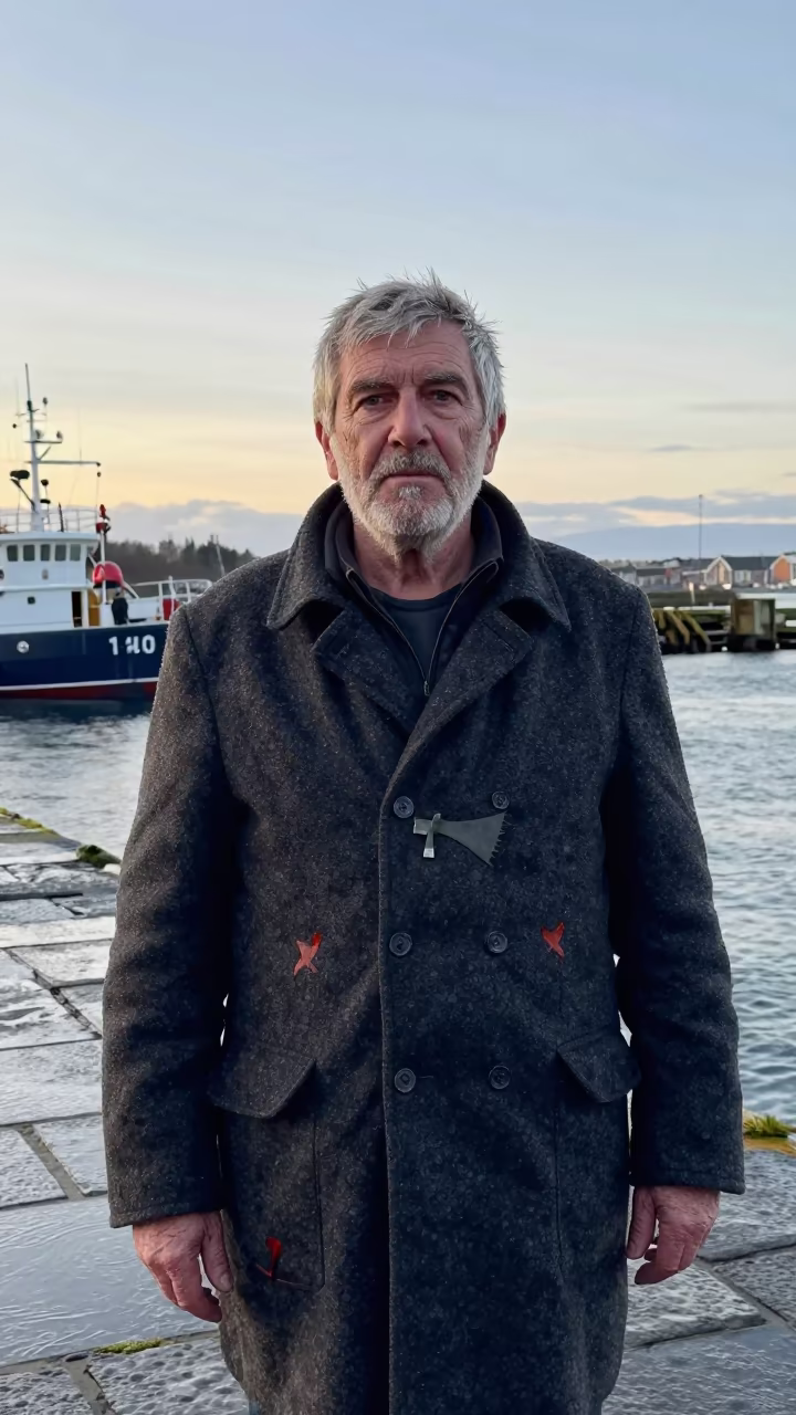 Weathered Whaling Captain Portrait in Kingston Harbor in at a harbor edge in Kingston