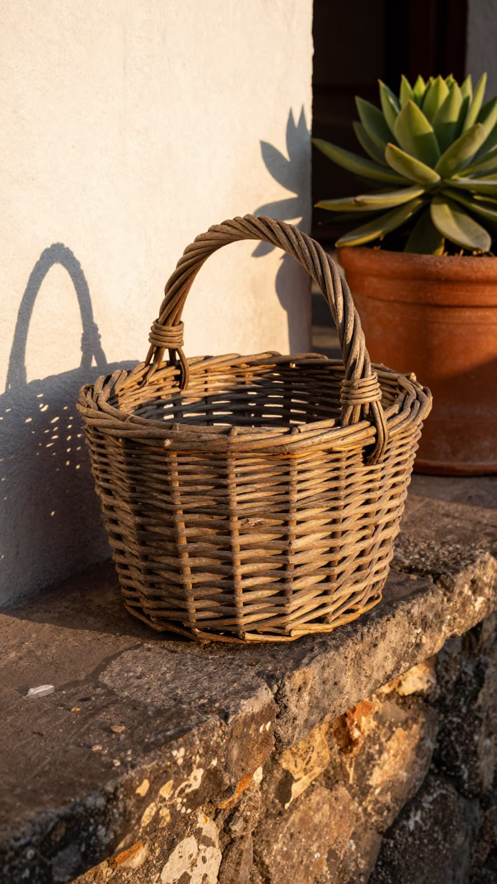 Weathered Wicker Basket in Quito in in Quito, Ecuador
