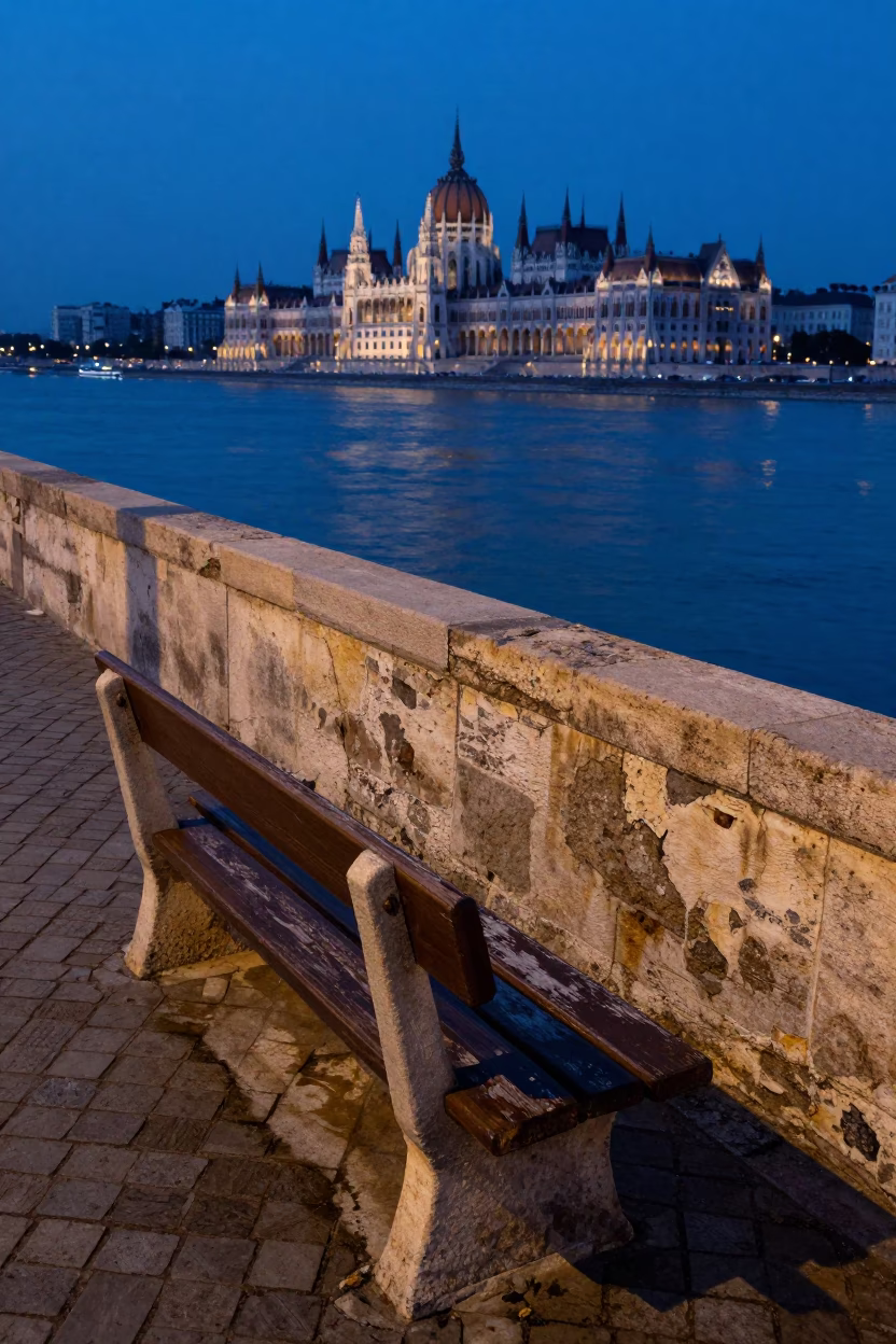 Weathered Wooden Bench in Budapest in in Budapest, Hungary