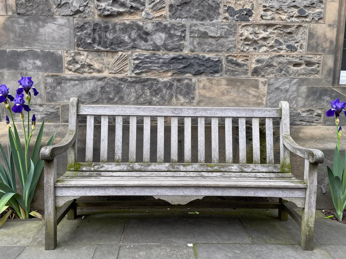 Weathered Wooden Bench in Edinburgh in in Edinburgh, United Kingdom