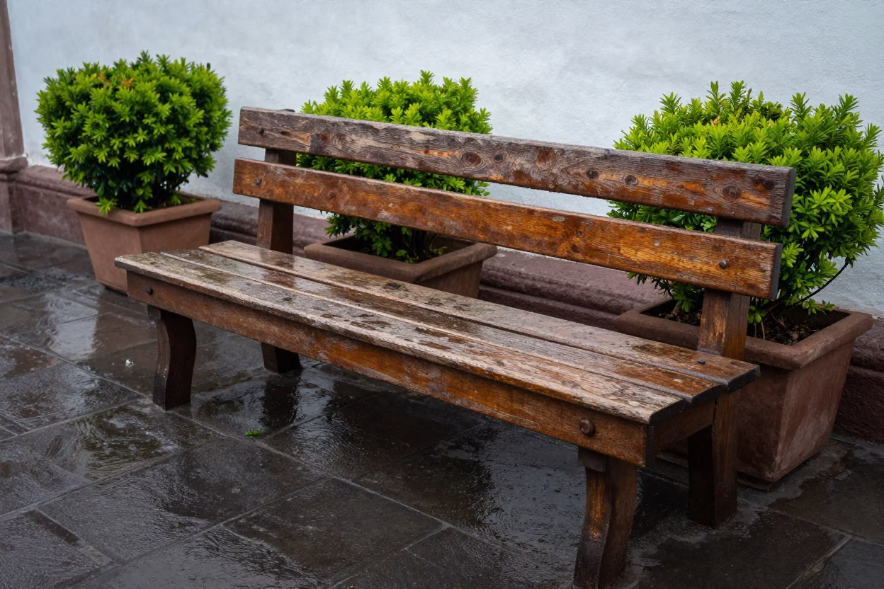 Weathered Wooden Bench in Mexico City in in Mexico City, Mexico