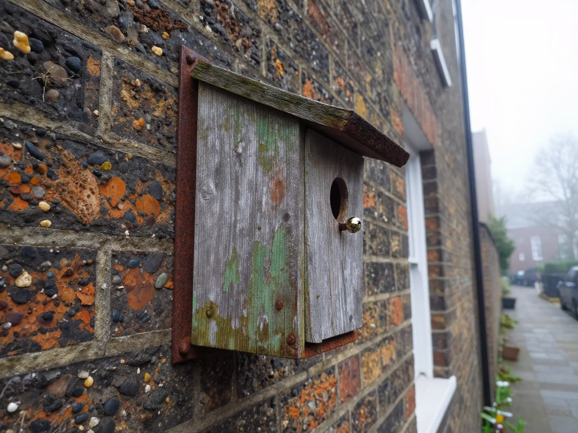 Weathered Wooden Birdhouse in London in in London, United Kingdom