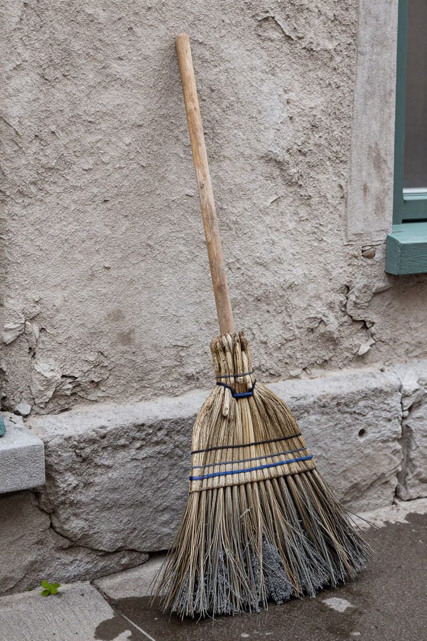 Weathered Wooden Broom in Quebec City in in Quebec City, Canada